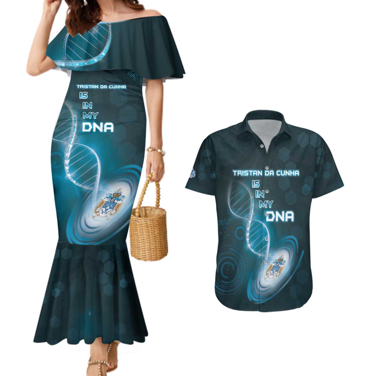 Personalized Tristan Da Cunha Is In My DNA Couples Matching Mermaid Dress and Hawaiian Shirt - Wonder Print Shop