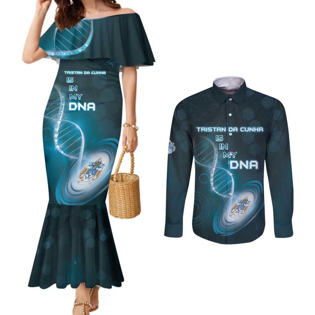 Personalized Tristan Da Cunha Is In My DNA Couples Matching Mermaid Dress and Long Sleeve Button Shirt - Wonder Print Shop