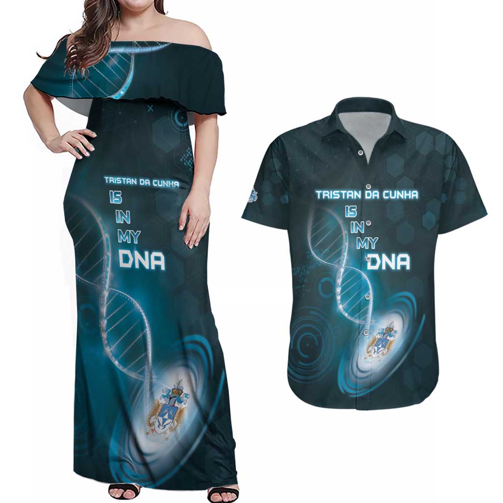 Personalized Tristan Da Cunha Is In My DNA Couples Matching Off Shoulder Maxi Dress and Hawaiian Shirt - Wonder Print Shop