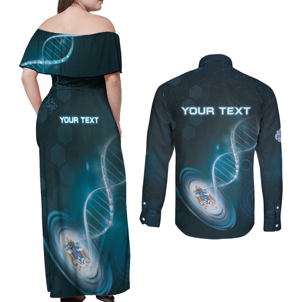 Personalized Tristan Da Cunha Is In My DNA Couples Matching Off Shoulder Maxi Dress and Long Sleeve Button Shirt - Wonder Print Shop
