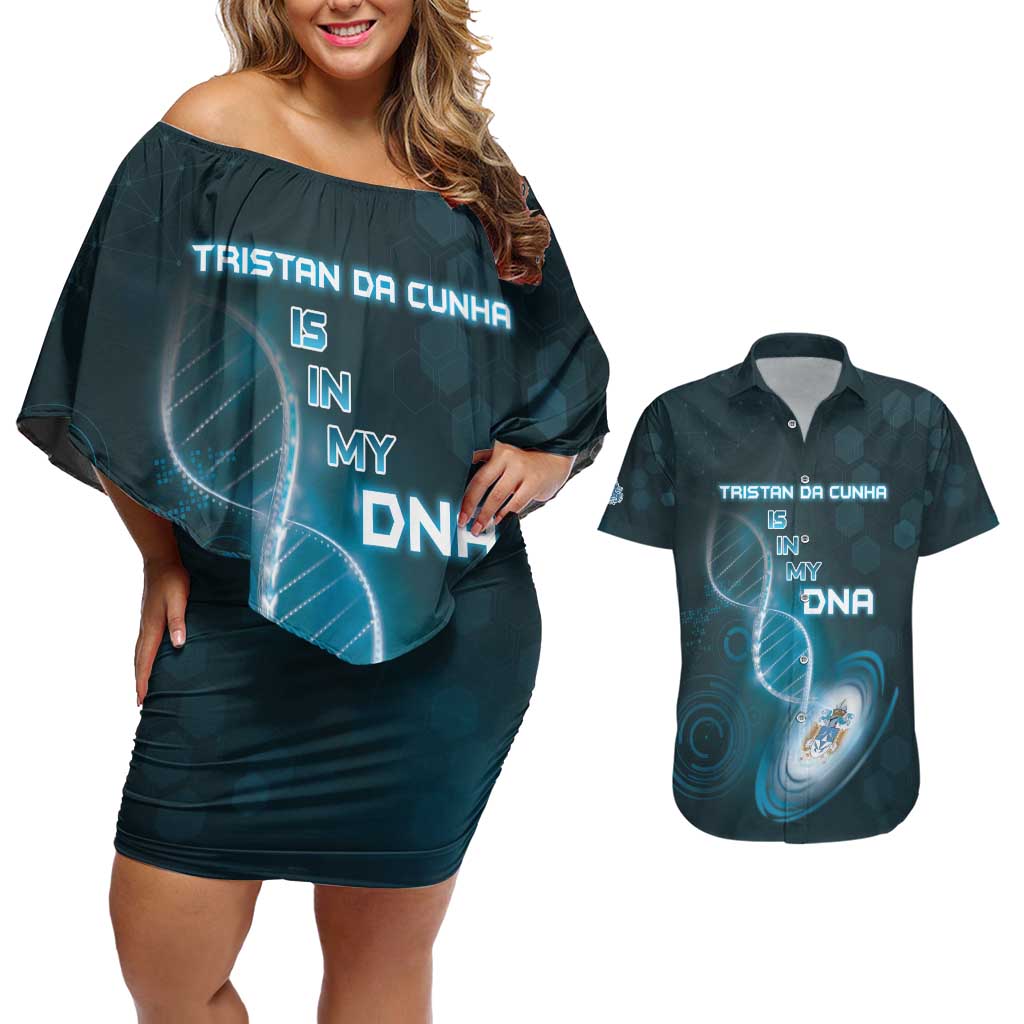 Personalized Tristan Da Cunha Is In My DNA Couples Matching Off Shoulder Short Dress and Hawaiian Shirt - Wonder Print Shop