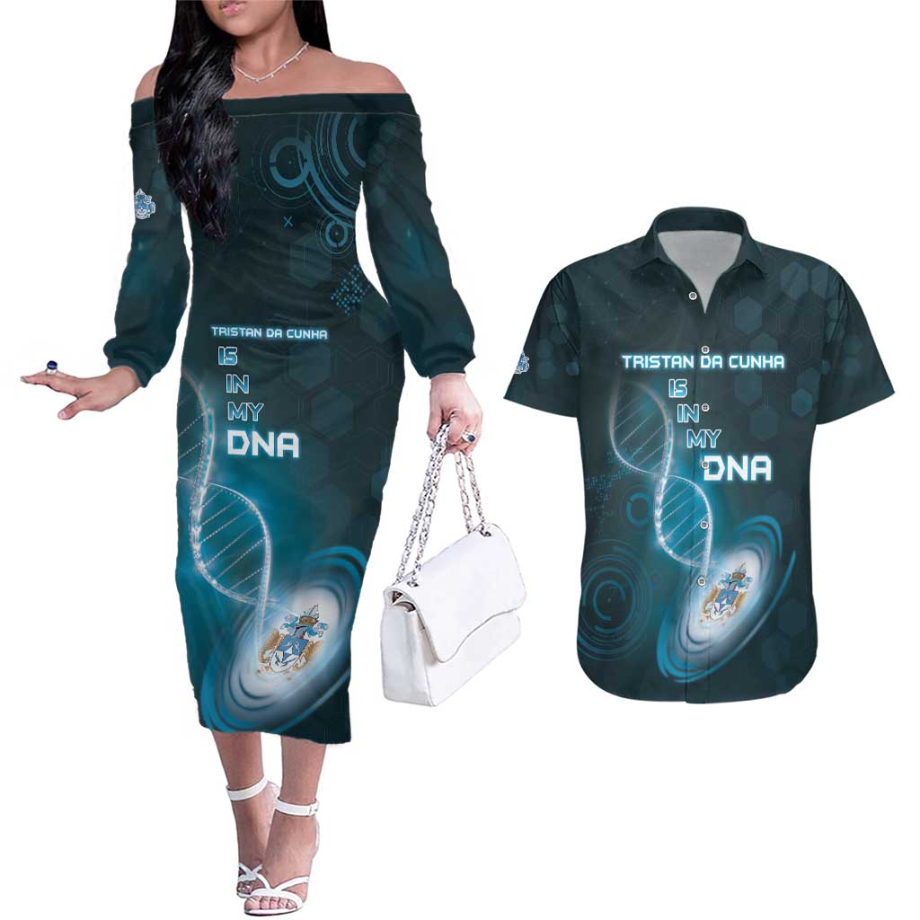 Personalized Tristan Da Cunha Is In My DNA Couples Matching Off The Shoulder Long Sleeve Dress and Hawaiian Shirt - Wonder Print Shop