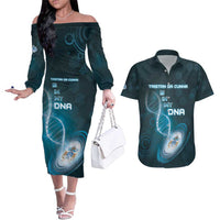 Personalized Tristan Da Cunha Is In My DNA Couples Matching Off The Shoulder Long Sleeve Dress and Hawaiian Shirt - Wonder Print Shop