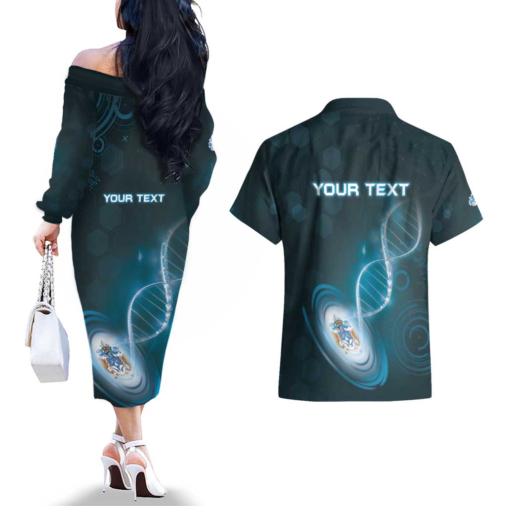 Personalized Tristan Da Cunha Is In My DNA Couples Matching Off The Shoulder Long Sleeve Dress and Hawaiian Shirt - Wonder Print Shop