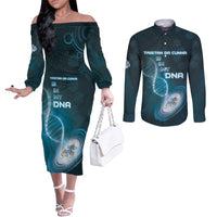 Personalized Tristan Da Cunha Is In My DNA Couples Matching Off The Shoulder Long Sleeve Dress and Long Sleeve Button Shirt - Wonder Print Shop