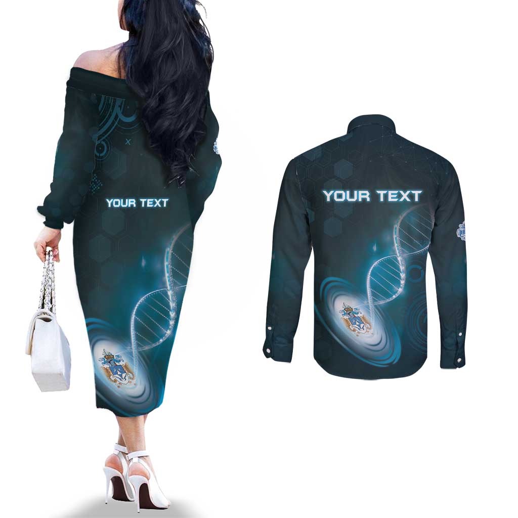 Personalized Tristan Da Cunha Is In My DNA Couples Matching Off The Shoulder Long Sleeve Dress and Long Sleeve Button Shirt - Wonder Print Shop