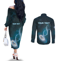 Personalized Tristan Da Cunha Is In My DNA Couples Matching Off The Shoulder Long Sleeve Dress and Long Sleeve Button Shirt - Wonder Print Shop