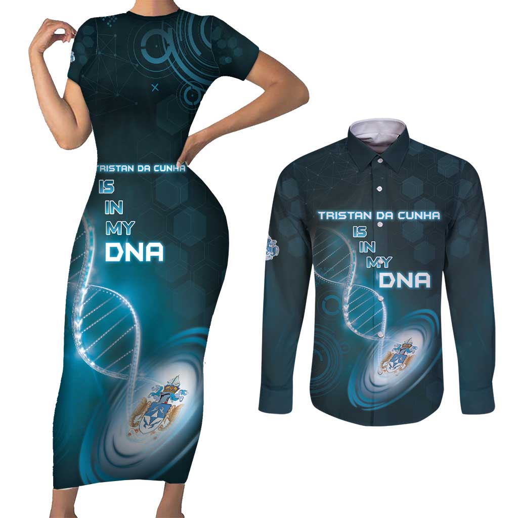 Personalized Tristan Da Cunha Is In My DNA Couples Matching Short Sleeve Bodycon Dress and Long Sleeve Button Shirt - Wonder Print Shop