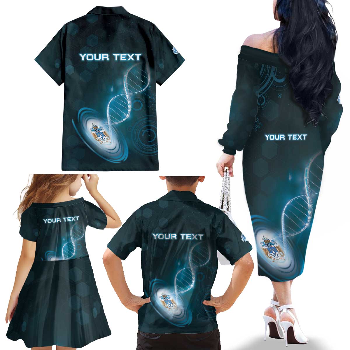 Personalized Tristan Da Cunha Is In My DNA Family Matching Off The Shoulder Long Sleeve Dress and Hawaiian Shirt - Wonder Print Shop
