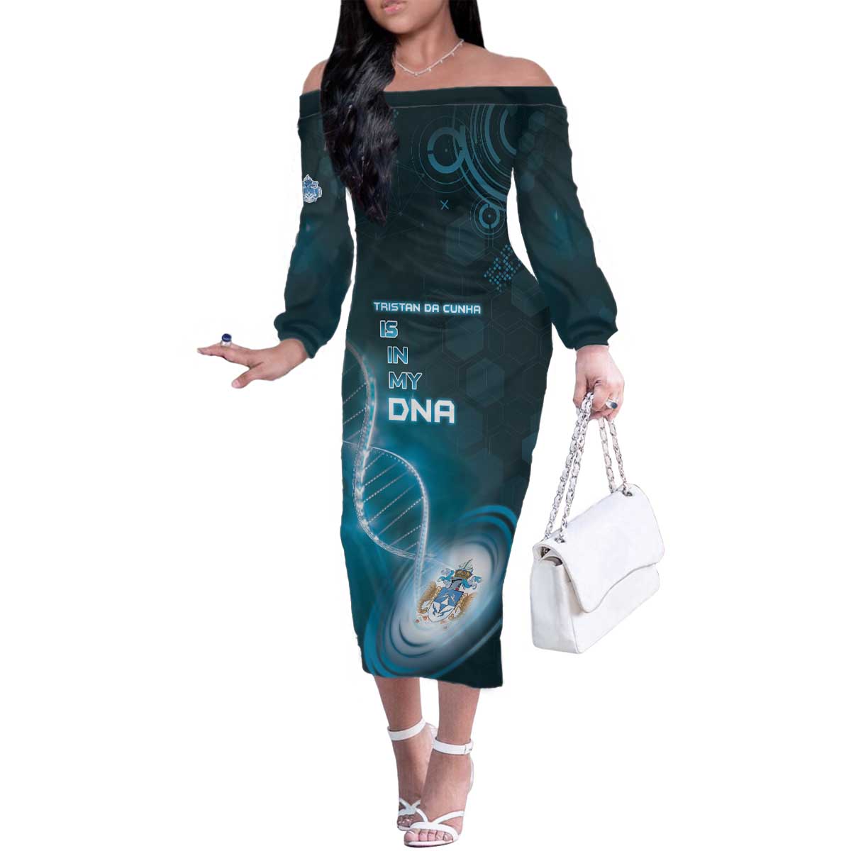 Personalized Tristan Da Cunha Is In My DNA Family Matching Off The Shoulder Long Sleeve Dress and Hawaiian Shirt - Wonder Print Shop