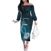 Personalized Tristan Da Cunha Is In My DNA Family Matching Off The Shoulder Long Sleeve Dress and Hawaiian Shirt - Wonder Print Shop