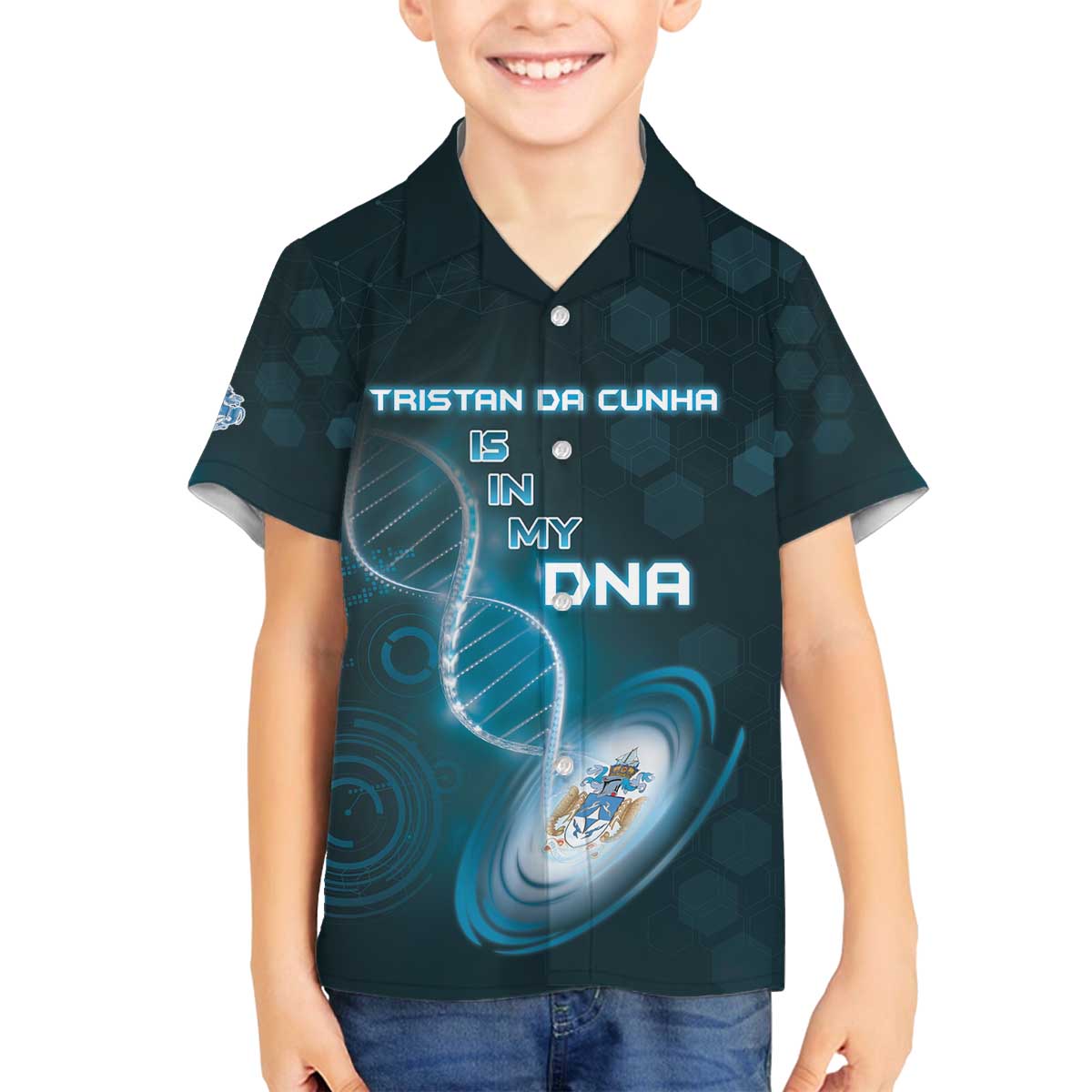 Personalized Tristan Da Cunha Is In My DNA Family Matching Off The Shoulder Long Sleeve Dress and Hawaiian Shirt - Wonder Print Shop