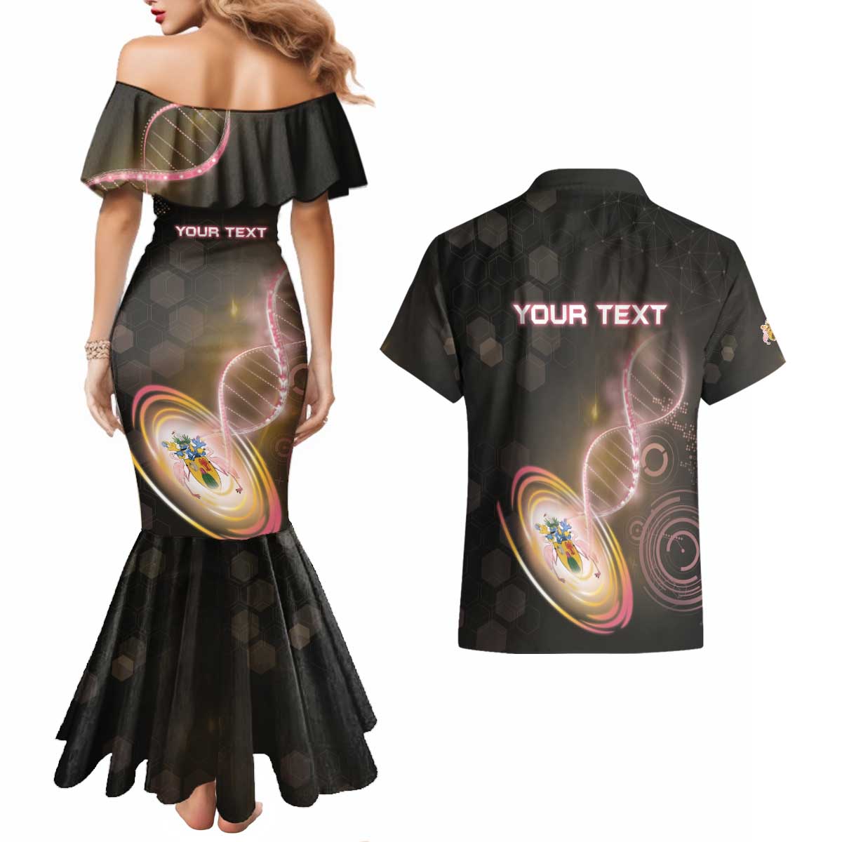 Personalized Turks And Caicos Islands Is In My DNA Couples Matching Mermaid Dress and Hawaiian Shirt - Wonder Print Shop