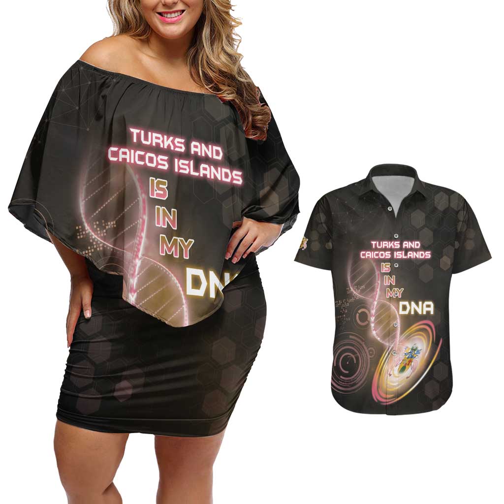 Personalized Turks And Caicos Islands Is In My DNA Couples Matching Off Shoulder Short Dress and Hawaiian Shirt - Wonder Print Shop