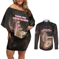 Personalized Turks And Caicos Islands Is In My DNA Couples Matching Off Shoulder Short Dress and Long Sleeve Button Shirt - Wonder Print Shop