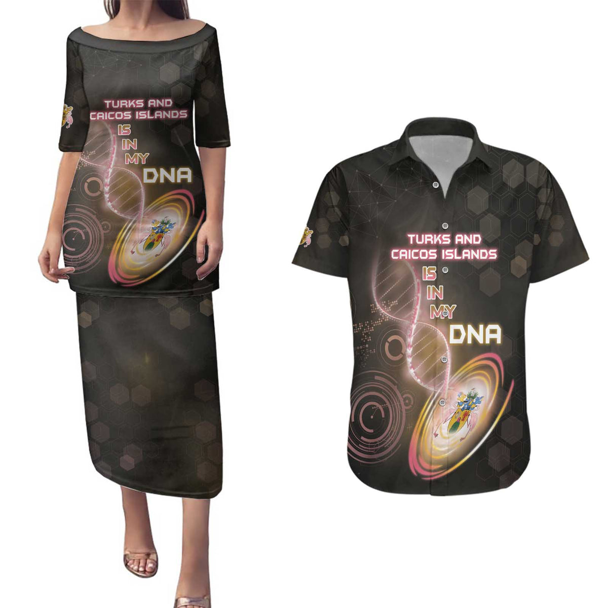Personalized Turks And Caicos Islands Is In My DNA Couples Matching Puletasi and Hawaiian Shirt - Wonder Print Shop