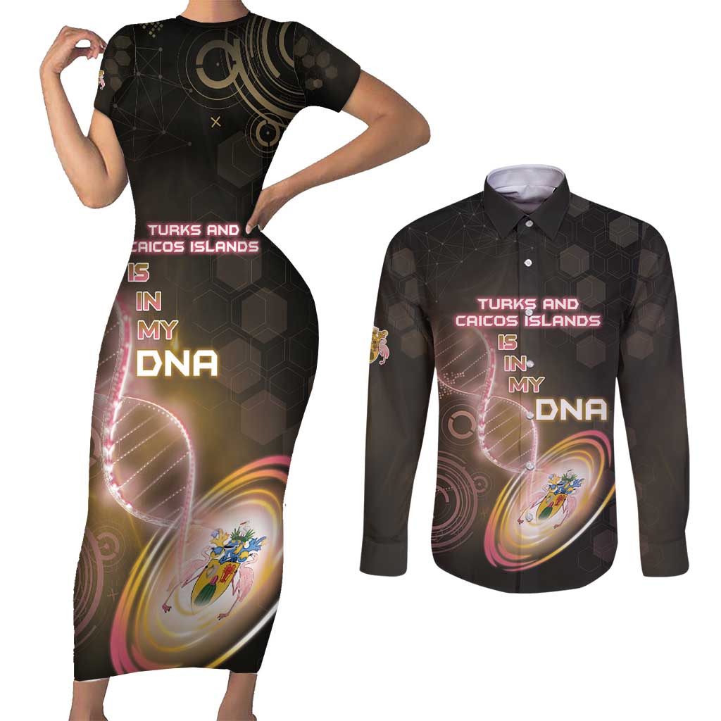 Personalized Turks And Caicos Islands Is In My DNA Couples Matching Short Sleeve Bodycon Dress and Long Sleeve Button Shirt - Wonder Print Shop