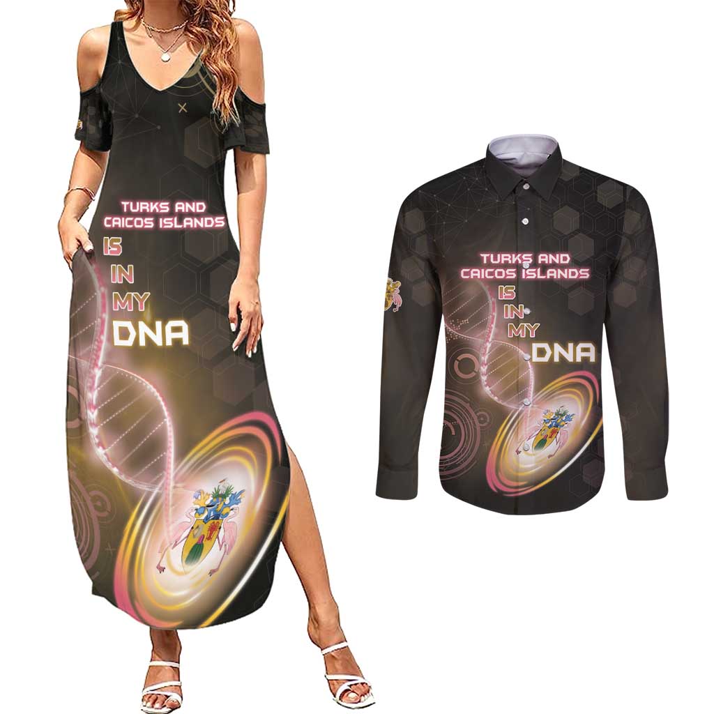 Personalized Turks And Caicos Islands Is In My DNA Couples Matching Summer Maxi Dress and Long Sleeve Button Shirt - Wonder Print Shop