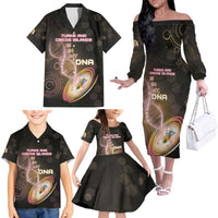 Personalized Turks And Caicos Islands Is In My DNA Family Matching Off The Shoulder Long Sleeve Dress and Hawaiian Shirt - Wonder Print Shop
