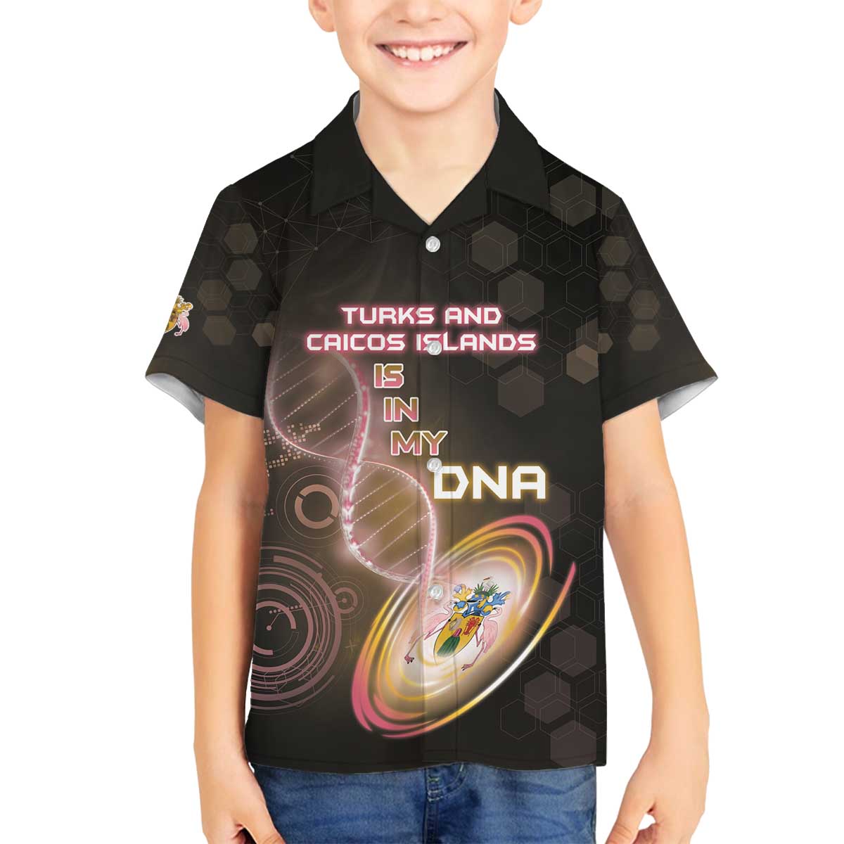 Personalized Turks And Caicos Islands Is In My DNA Family Matching Off The Shoulder Long Sleeve Dress and Hawaiian Shirt - Wonder Print Shop