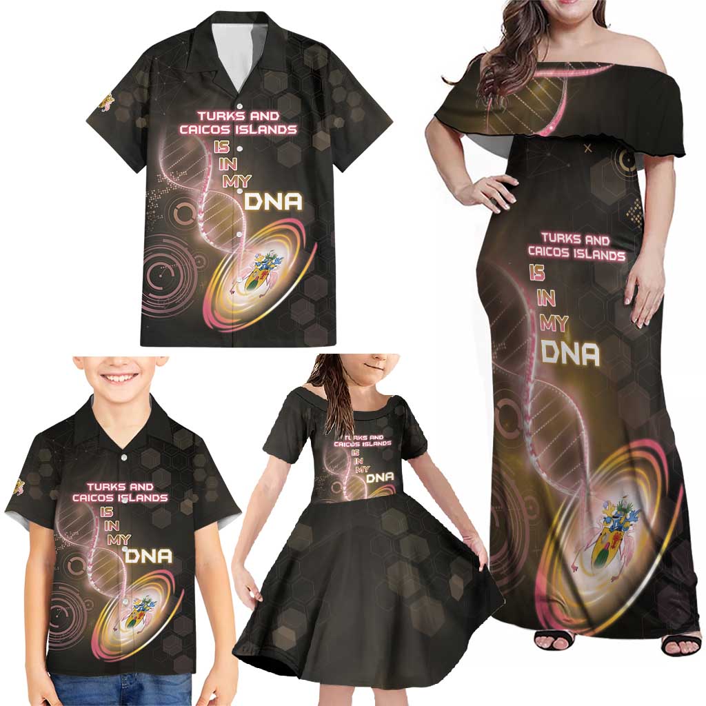 Personalized Turks And Caicos Islands Is In My DNA Family Matching Off Shoulder Maxi Dress and Hawaiian Shirt - Wonder Print Shop