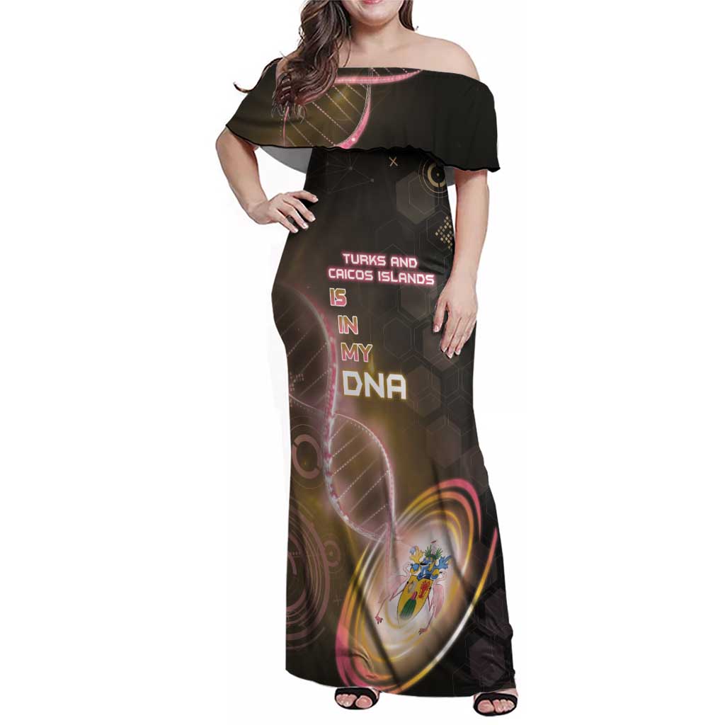 Personalized Turks And Caicos Islands Is In My DNA Family Matching Off Shoulder Maxi Dress and Hawaiian Shirt - Wonder Print Shop