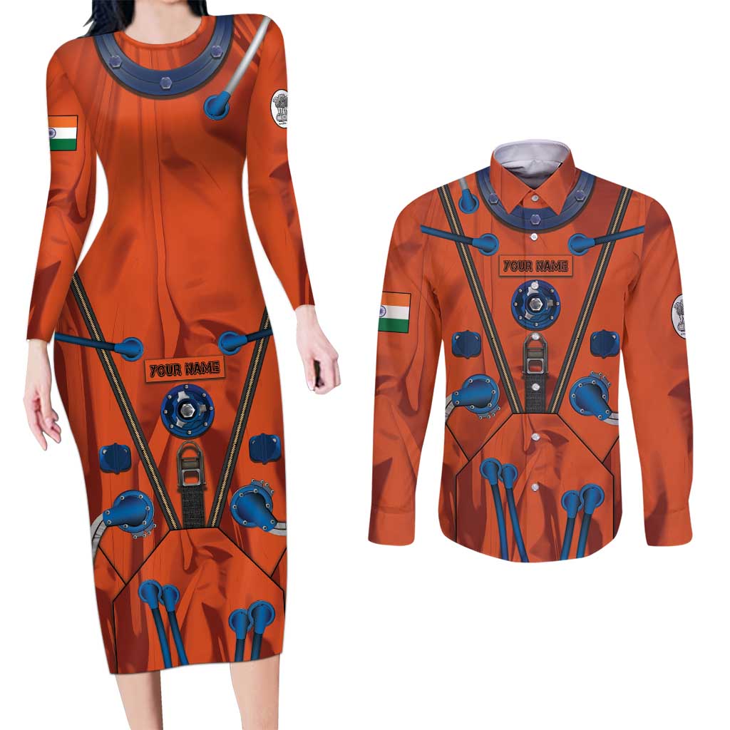 Personalized Astronaut Couples Matching Long Sleeve Bodycon Dress and Long Sleeve Button Shirt Space Diving Suit India - Wonder Print Shop