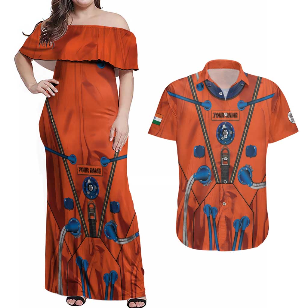 Personalized Astronaut Couples Matching Off Shoulder Maxi Dress and Hawaiian Shirt Space Diving Suit India - Wonder Print Shop