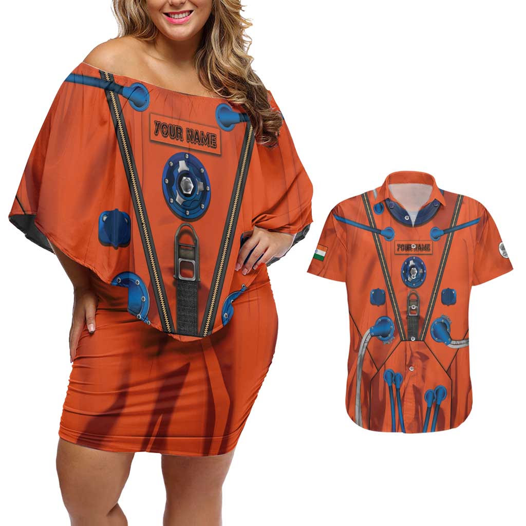 Personalized Astronaut Couples Matching Off Shoulder Short Dress and Hawaiian Shirt Space Diving Suit India - Wonder Print Shop
