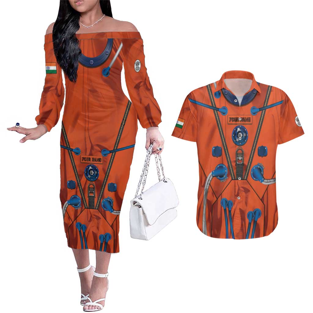 Personalized Astronaut Couples Matching Off The Shoulder Long Sleeve Dress and Hawaiian Shirt Space Diving Suit India - Wonder Print Shop