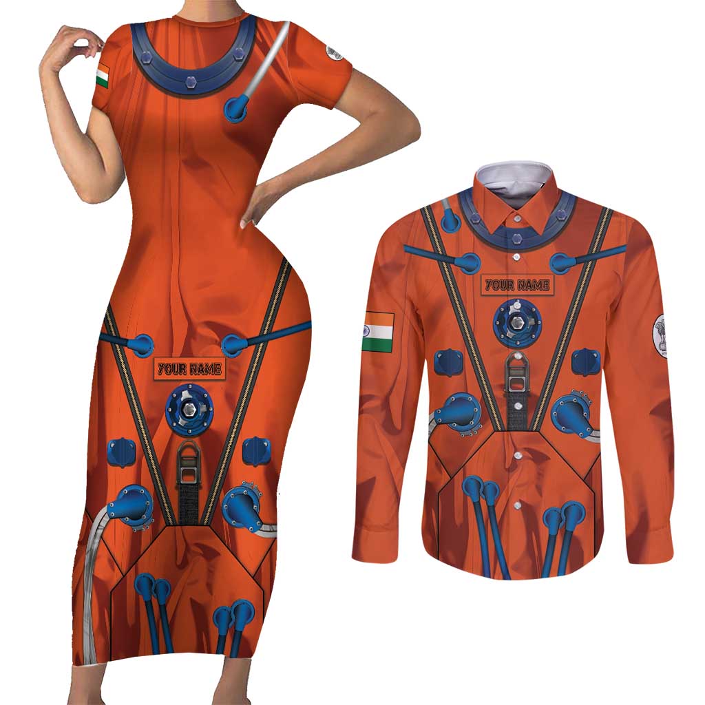 Personalized Astronaut Couples Matching Short Sleeve Bodycon Dress and Long Sleeve Button Shirt Space Diving Suit India - Wonder Print Shop