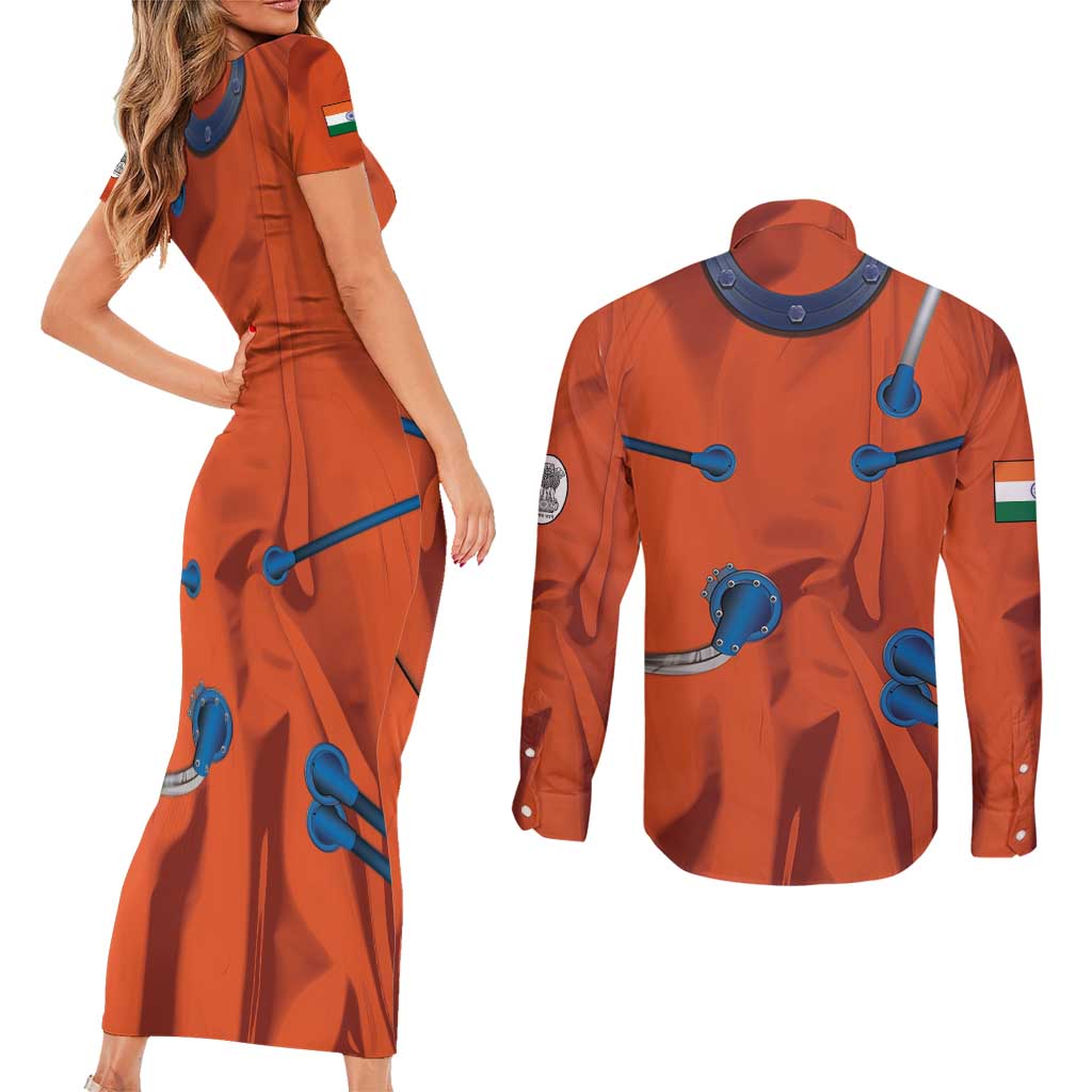 Personalized Astronaut Couples Matching Short Sleeve Bodycon Dress and Long Sleeve Button Shirt Space Diving Suit India - Wonder Print Shop