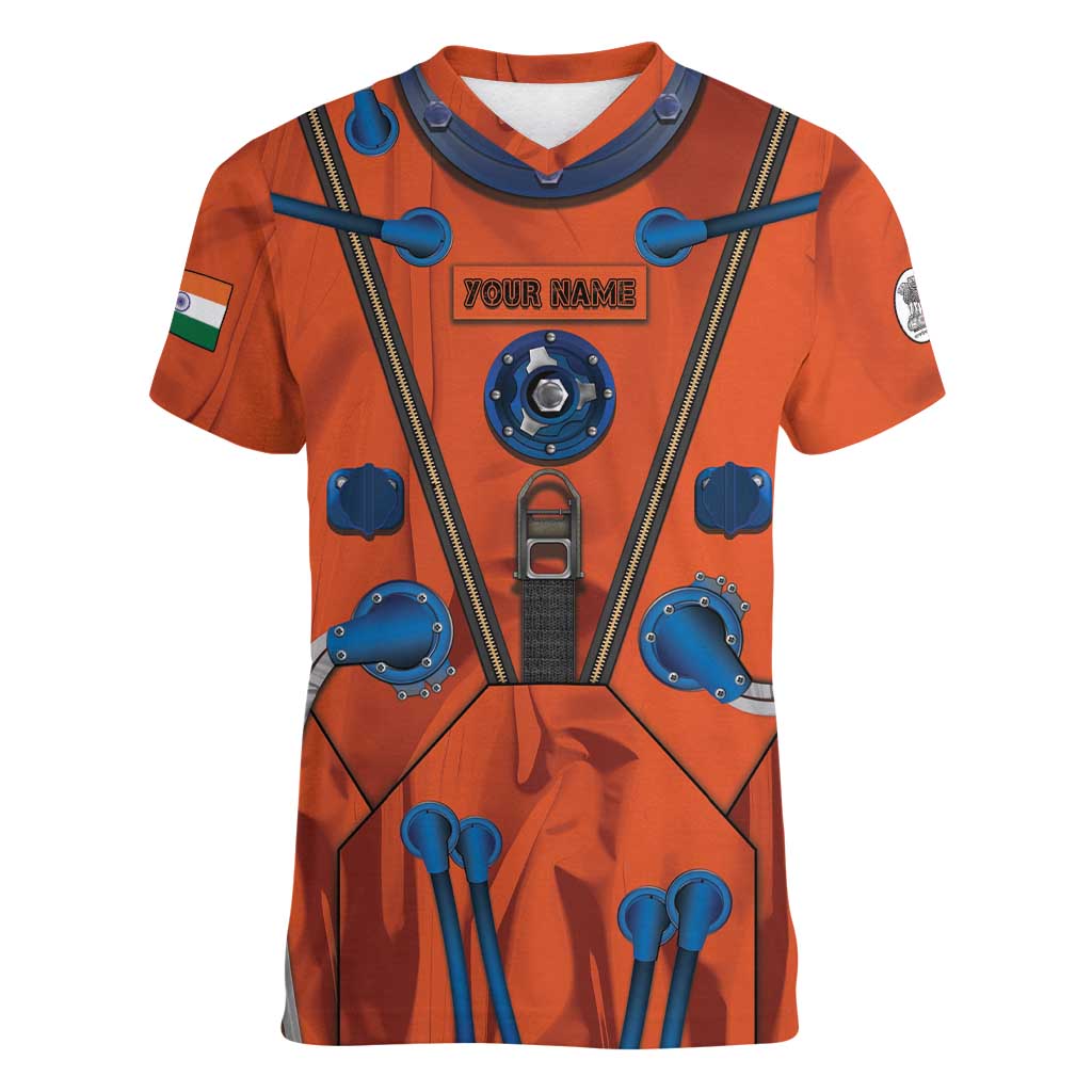 Personalized Astronaut Women V-Neck T-Shirt Space Diving Suit India - Wonder Print Shop