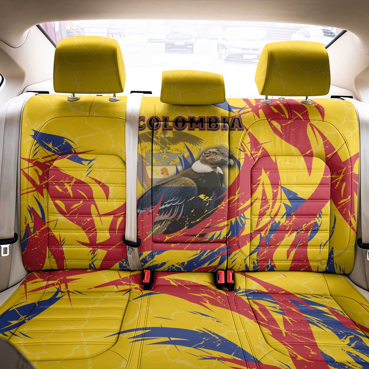 Colombia Back Car Seat Cover Colombian Andean Condor With Coat Of Arms - Wonder Print Shop