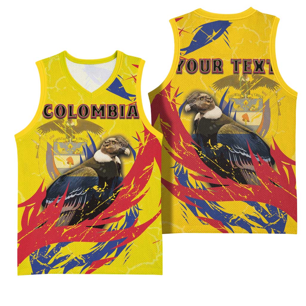 Personalized Colombia Basketball Jersey Colombian Andean Condor With Coat Of Arms - Wonder Print Shop