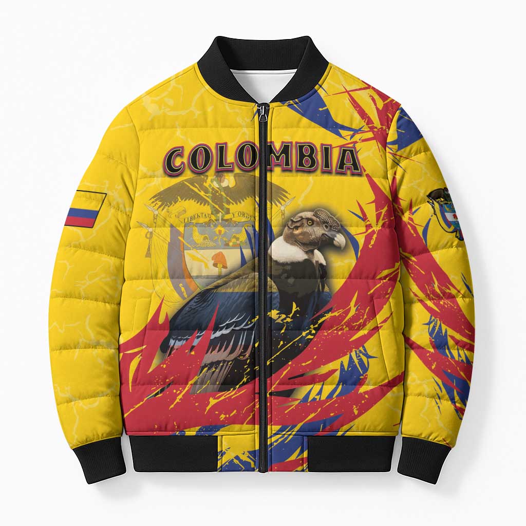 Personalized Colombia Bomber Puffer Jacket Colombian Andean Condor With Coat Of Arms - Wonder Print Shop