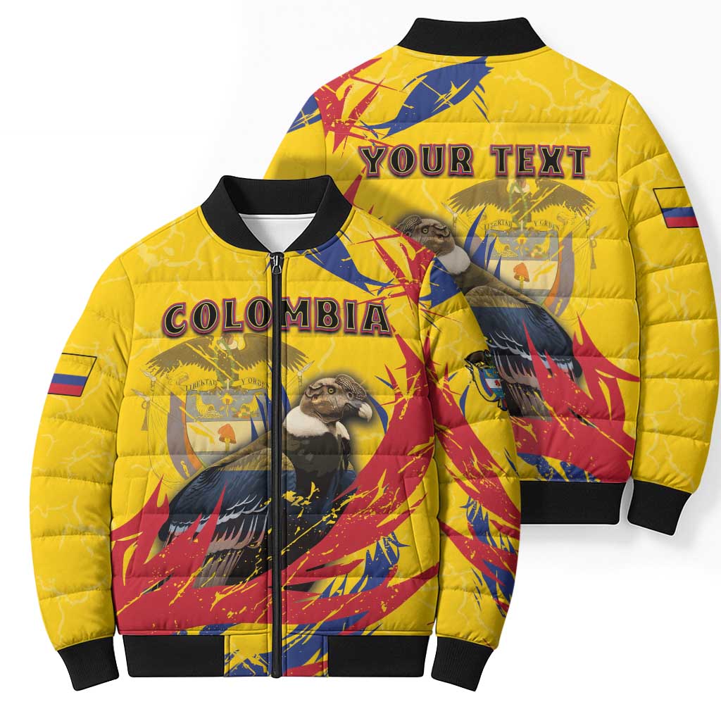 Personalized Colombia Bomber Puffer Jacket Colombian Andean Condor With Coat Of Arms - Wonder Print Shop