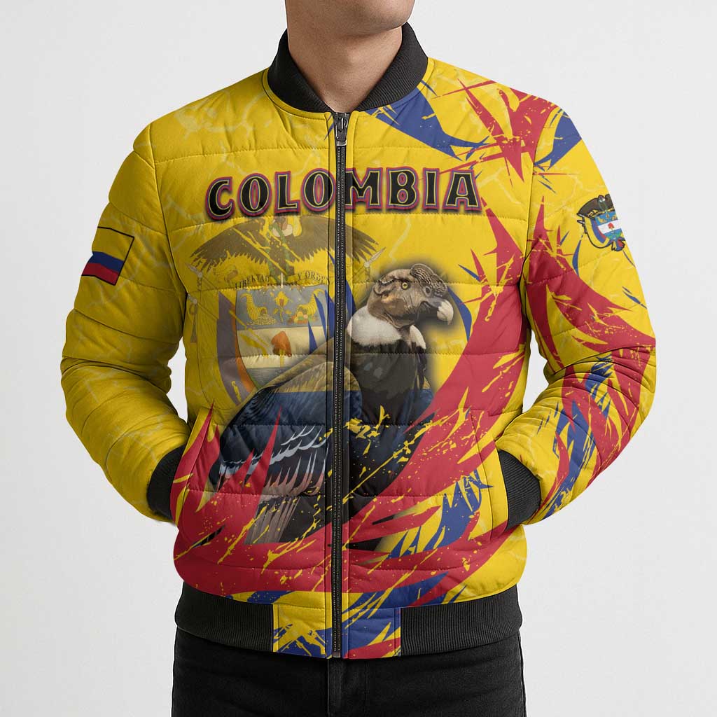 Personalized Colombia Bomber Puffer Jacket Colombian Andean Condor With Coat Of Arms - Wonder Print Shop