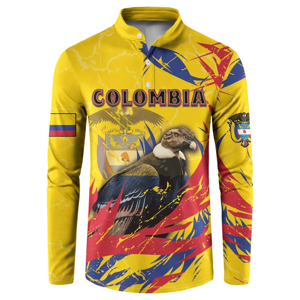 Personalized Colombia Button Sweatshirt Colombian Andean Condor With Coat Of Arms - Wonder Print Shop