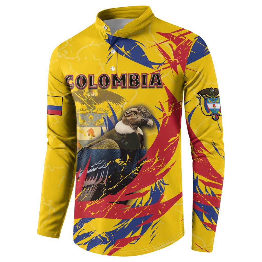 Personalized Colombia Button Sweatshirt Colombian Andean Condor With Coat Of Arms - Wonder Print Shop