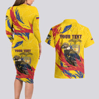 Personalized Colombia Couples Matching Long Sleeve Bodycon Dress and Hawaiian Shirt Colombian Andean Condor With Coat Of Arms - Wonder Print Shop