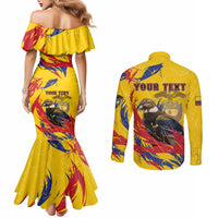 Personalized Colombia Couples Matching Mermaid Dress and Long Sleeve Button Shirt Colombian Andean Condor With Coat Of Arms - Wonder Print Shop