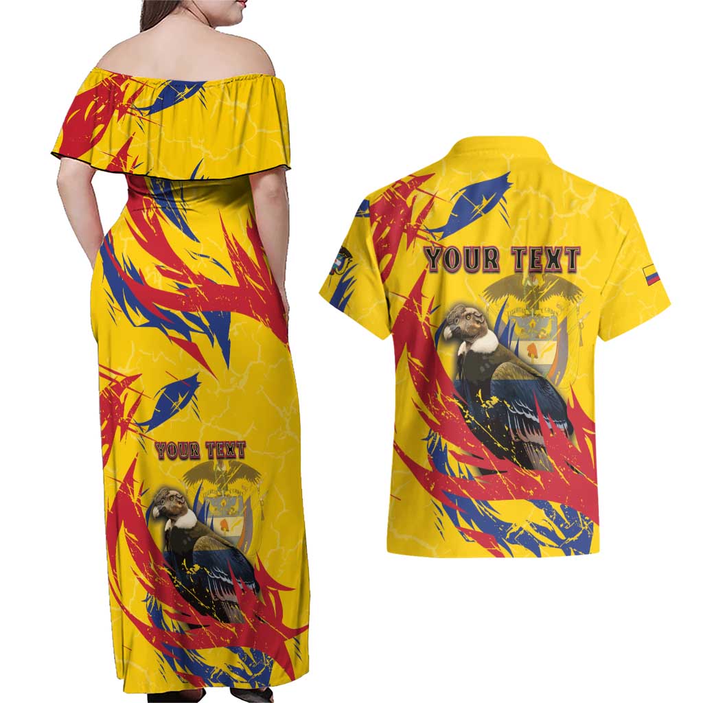 Personalized Colombia Couples Matching Off Shoulder Maxi Dress and Hawaiian Shirt Colombian Andean Condor With Coat Of Arms - Wonder Print Shop