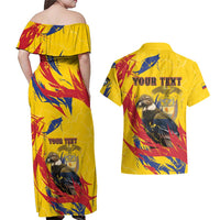 Personalized Colombia Couples Matching Off Shoulder Maxi Dress and Hawaiian Shirt Colombian Andean Condor With Coat Of Arms - Wonder Print Shop