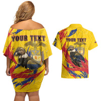 Personalized Colombia Couples Matching Off Shoulder Short Dress and Hawaiian Shirt Colombian Andean Condor With Coat Of Arms - Wonder Print Shop