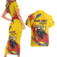 Personalized Colombia Couples Matching Short Sleeve Bodycon Dress and Hawaiian Shirt Colombian Andean Condor With Coat Of Arms - Wonder Print Shop
