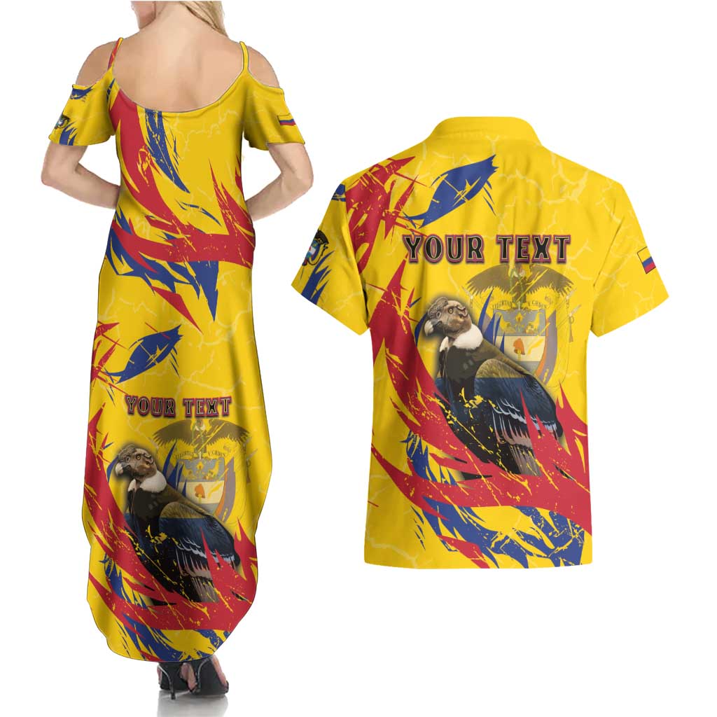 Personalized Colombia Couples Matching Summer Maxi Dress and Hawaiian Shirt Colombian Andean Condor With Coat Of Arms - Wonder Print Shop