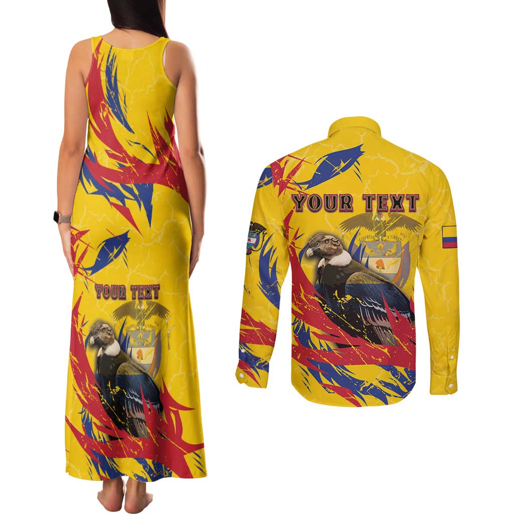 Personalized Colombia Couples Matching Tank Maxi Dress and Long Sleeve Button Shirt Colombian Andean Condor With Coat Of Arms - Wonder Print Shop