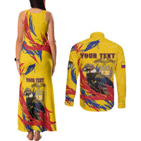 Personalized Colombia Couples Matching Tank Maxi Dress and Long Sleeve Button Shirt Colombian Andean Condor With Coat Of Arms - Wonder Print Shop