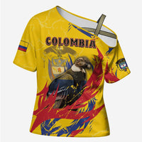 Personalized Colombia Cross Shoulder Shirt Colombian Andean Condor With Coat Of Arms - Wonder Print Shop